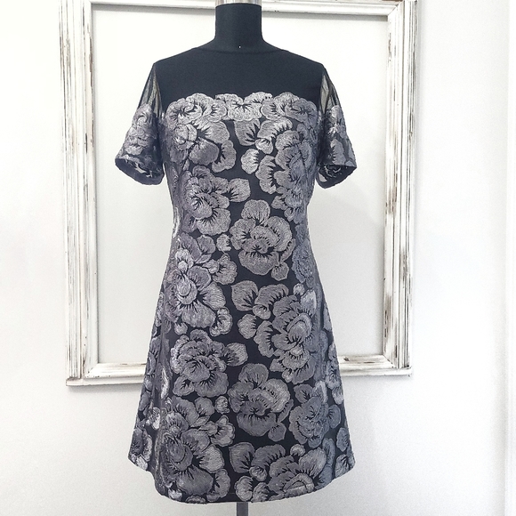 Tadashi Shoji Kala Sheer Mesh Floral Sequin Embroidered Mini Dress - Picture 2 of 16
